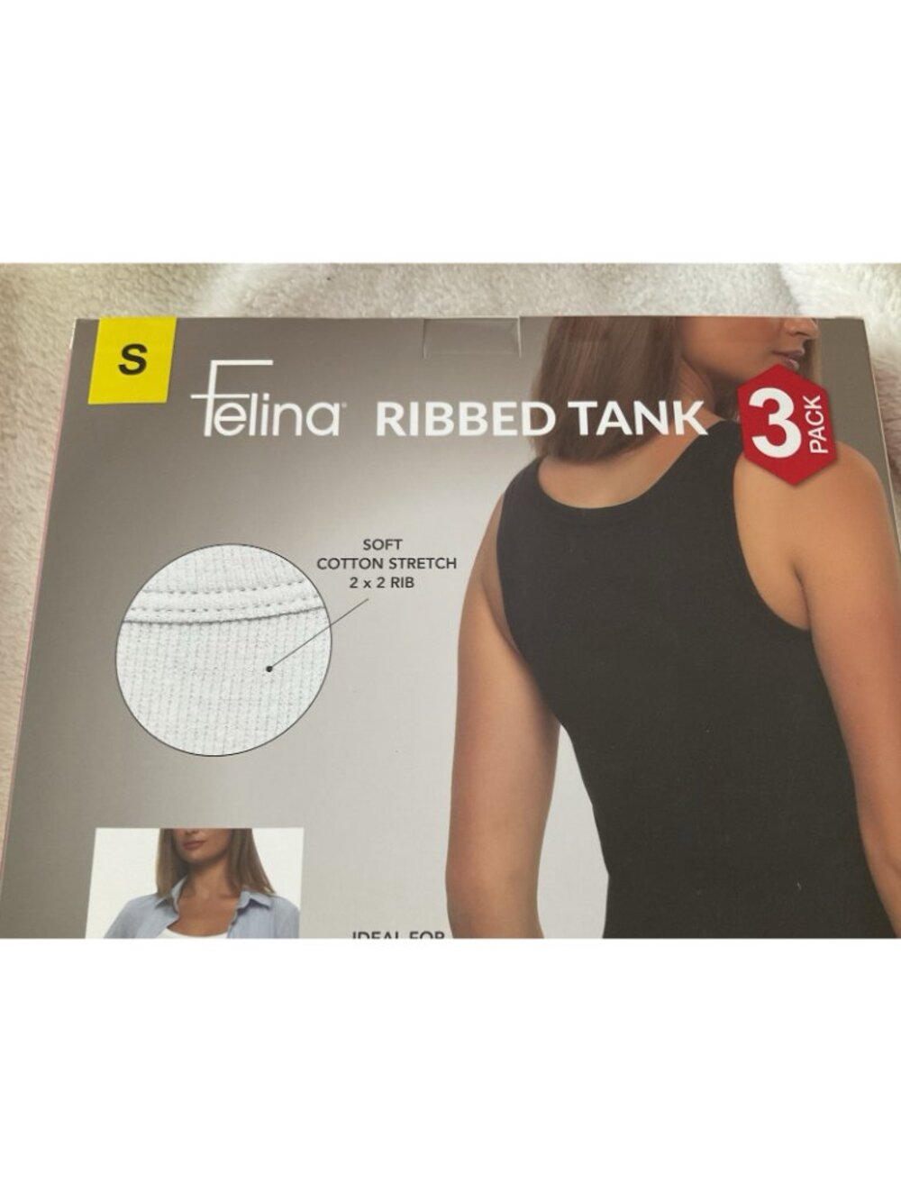 Felina Women's Ribbed Tank, 3-pack White Gray Black Small Cotton Stretch Rib New - Picture 7 of 10